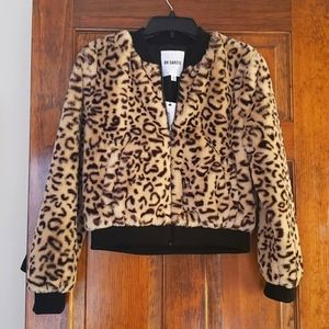 BRAND NEW BB Dekota Faux Fur leopard print Cropped Jacket from Bloomingdales